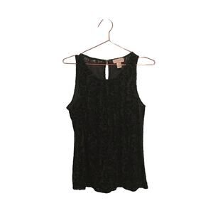 Loft Outlet Black Velvet Floral Keyhole Tank Top - Small